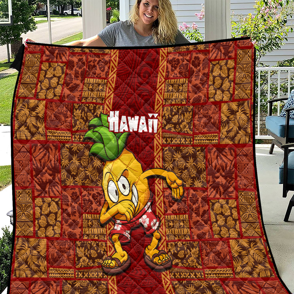 Hawaii Quilt Aloha Funny Pineapple Mix Kakau Hawaiian Tribal LT03 Red - Polynesian Pride