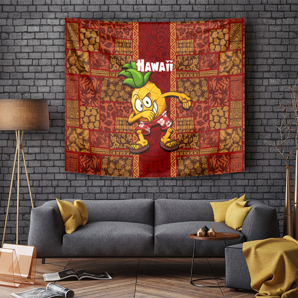 Hawaii Tapestry Aloha Funny Pineapple Mix Kakau Hawaiian Tribal LT03 Red - Polynesian Pride