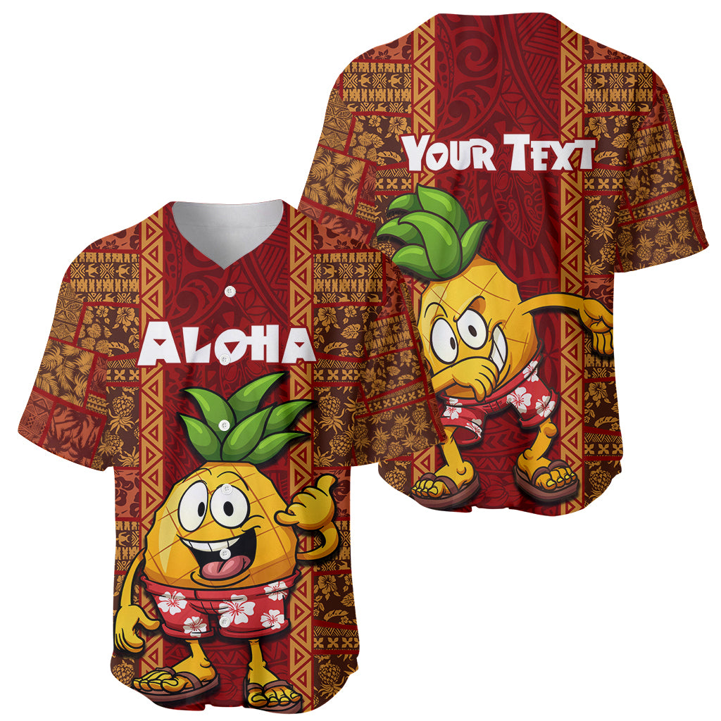 Custom Hawaii Baseball Jersey Aloha Funny Pineapple Mix Kakau Hawaiian Tribal LT03 - Polynesian Pride