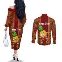 Custom Hawaii Couples Matching Off The Shoulder Long Sleeve Dress and Long Sleeve Button Shirt Aloha Funny Pineapple Mix Kakau Hawaiian Tribal LT03 - Polynesian Pride