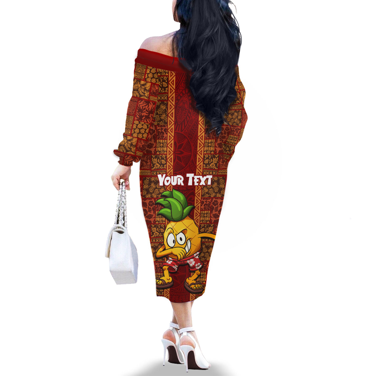 Custom Hawaii Family Matching Off Shoulder Long Sleeve Dress and Hawaiian Shirt Aloha Funny Pineapple Mix Kakau Hawaiian Tribal LT03 - Polynesian Pride