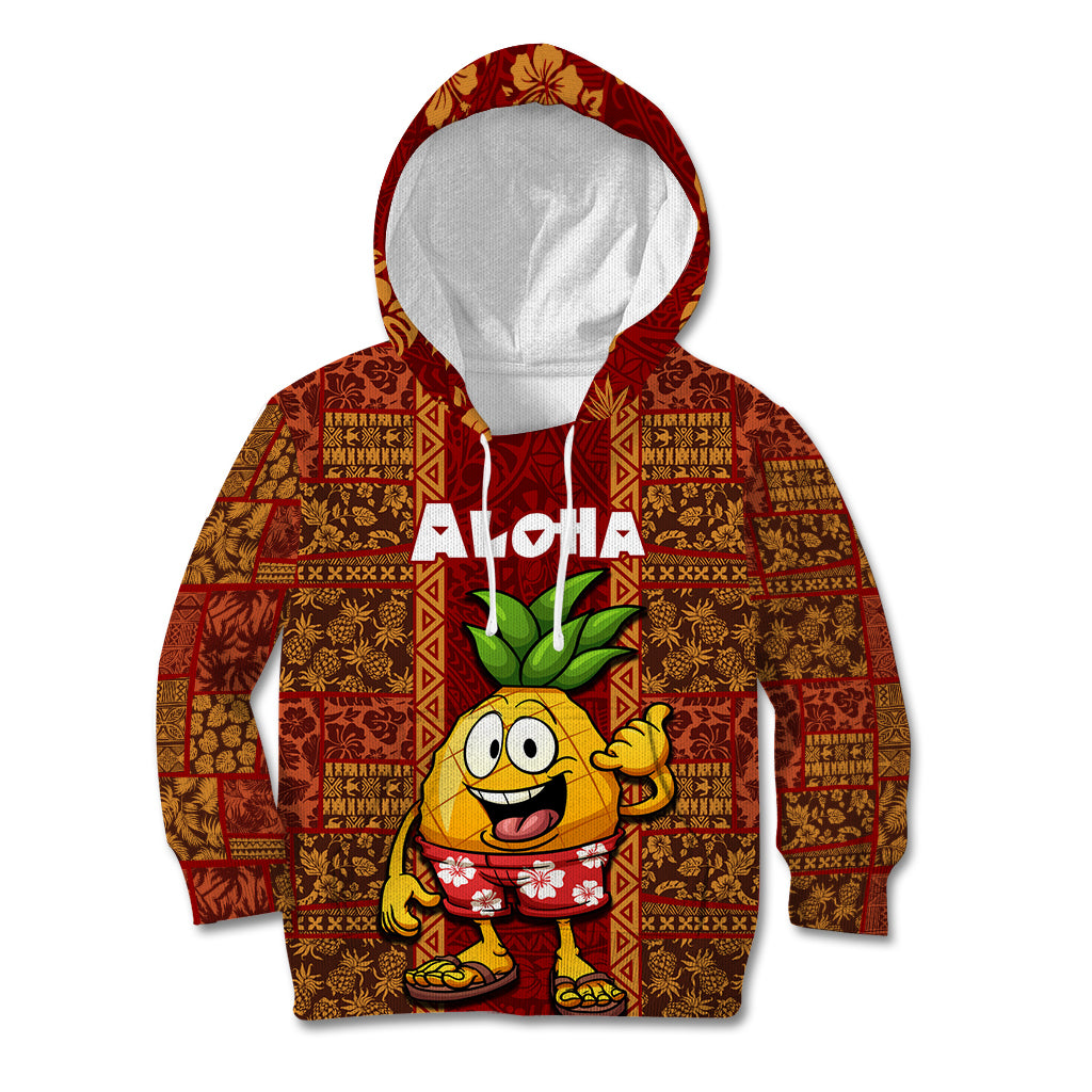 Custom Hawaii Kid Hoodie Aloha Funny Pineapple Mix Kakau Hawaiian Tribal LT03 Red - Polynesian Pride