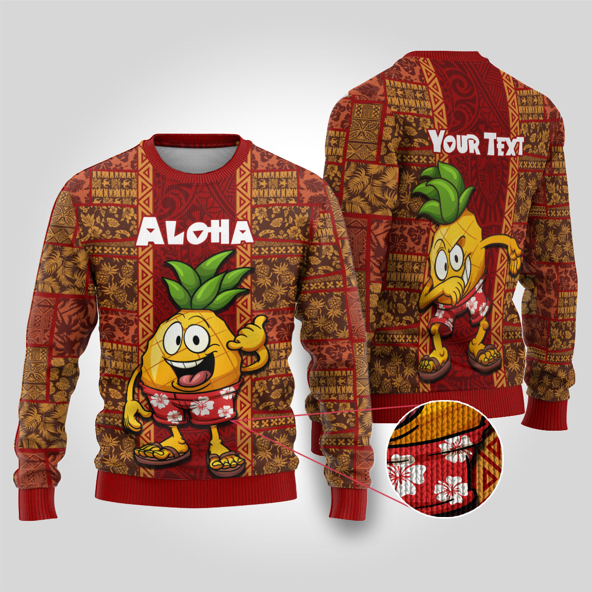 Custom Hawaii Ugly Christmas Sweater Aloha Funny Pineapple Mix Kakau Hawaiian Tribal LT03 Red - Polynesian Pride
