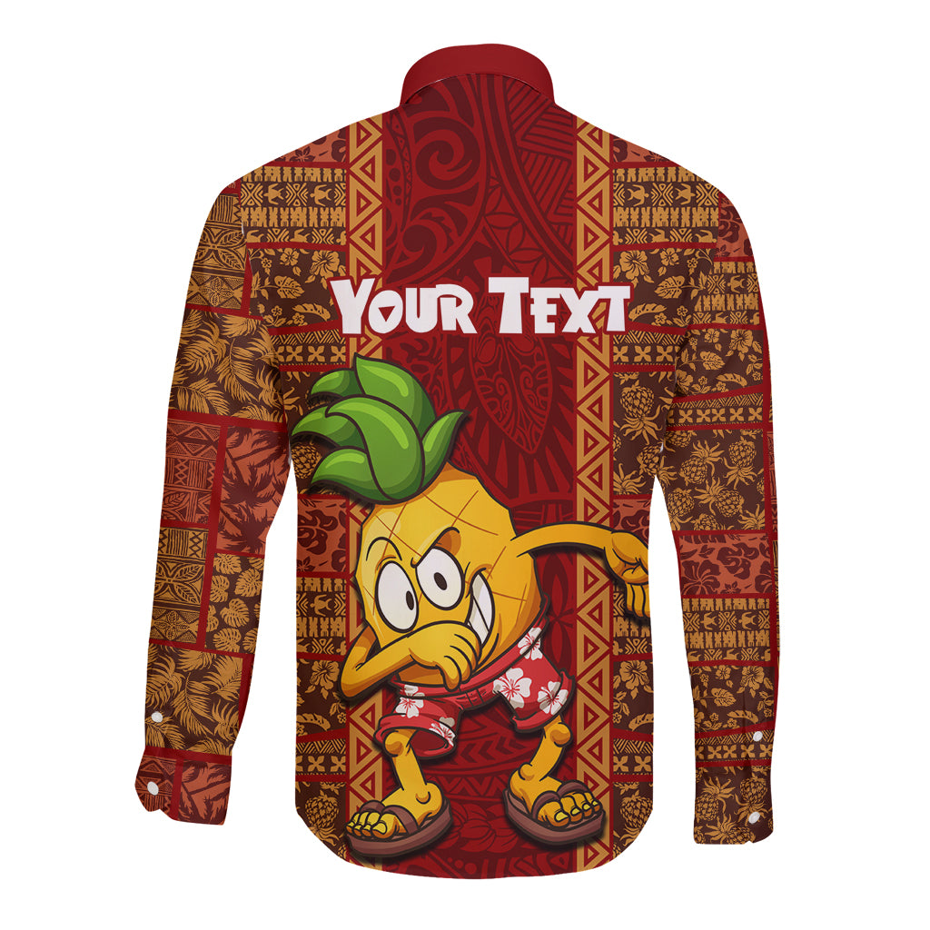 Custom Hawaii Long Sleeve Button Shirt Aloha Funny Pineapple Mix Kakau Hawaiian Tribal LT03 - Polynesian Pride