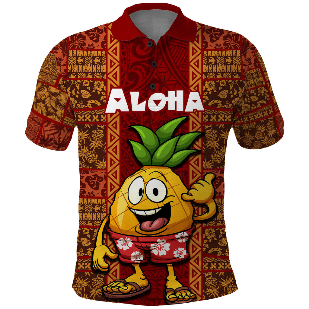 Custom Hawaii Polo Shirt Aloha Funny Pineapple Mix Kakau Hawaiian Tribal LT03 Red - Polynesian Pride