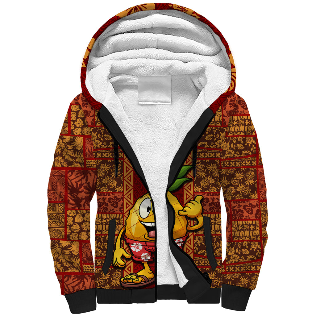 Custom Hawaii Sherpa Hoodie Aloha Funny Pineapple Mix Kakau Hawaiian Tribal LT03 Unisex Red - Polynesian Pride