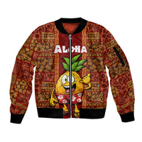 Custom Hawaii Sleeve Zip Bomber Jacket Aloha Funny Pineapple Mix Kakau Hawaiian Tribal LT03 Unisex Red - Polynesian Pride