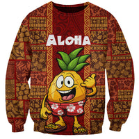 Custom Hawaii Sweatshirt Aloha Funny Pineapple Mix Kakau Hawaiian Tribal LT03 Unisex Red - Polynesian Pride