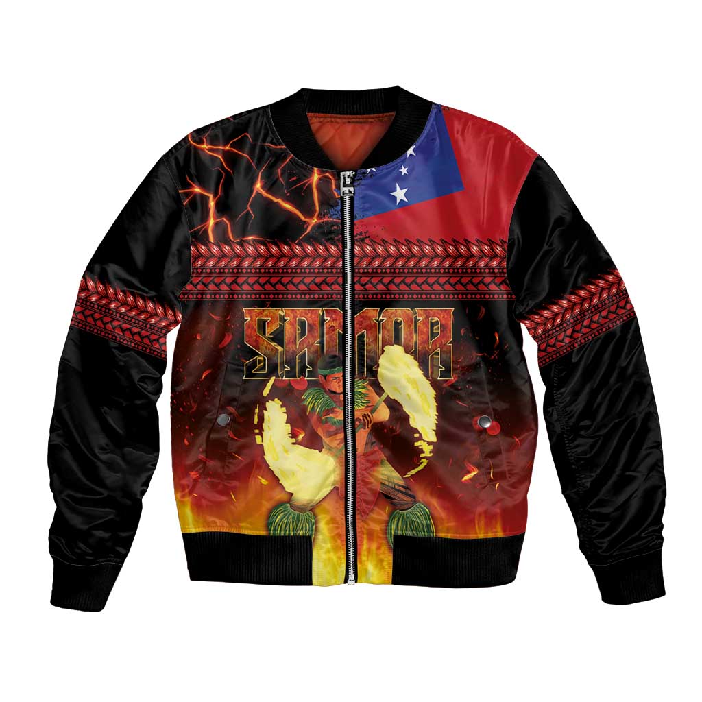 Samoan Siva Afi Bomber Jacket Tribal Performers of Samoan Fire Knife Dancing