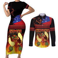 Samoan Siva Afi Couples Matching Short Sleeve Bodycon Dress and Long Sleeve Button Shirt Tribal Performers of Samoan Fire Knife Dancing