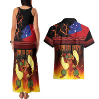 Samoan Siva Afi Couples Matching Tank Maxi Dress and Hawaiian Shirt Tribal Performers of Samoan Fire Knife Dancing