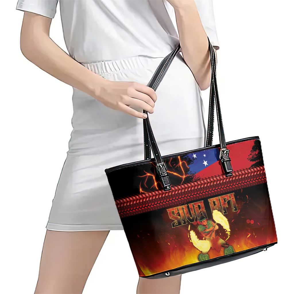 Samoan Siva Afi Leather Tote Bag Tribal Performers of Samoan Fire Knife Dancing