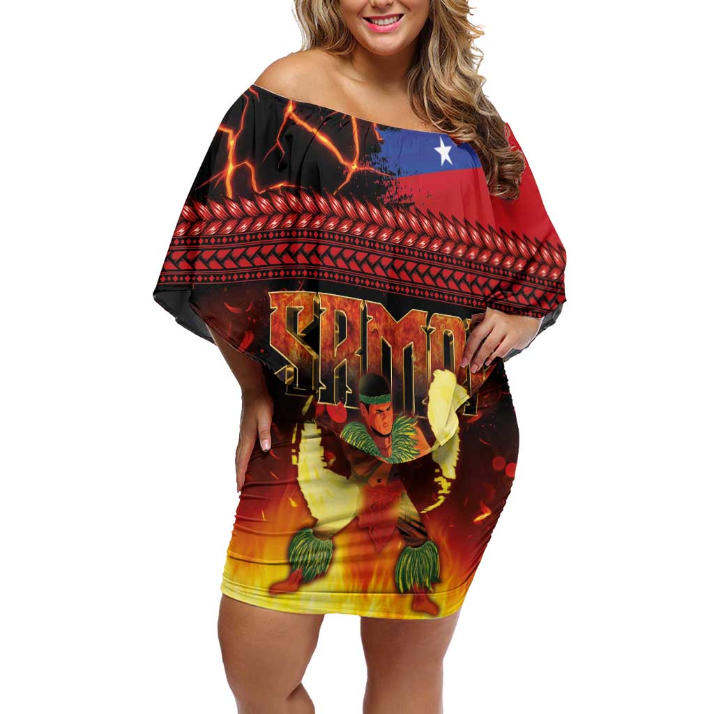 Samoan Siva Afi Off Shoulder Short Dress Tribal Performers of Samoan Fire Knife Dancing