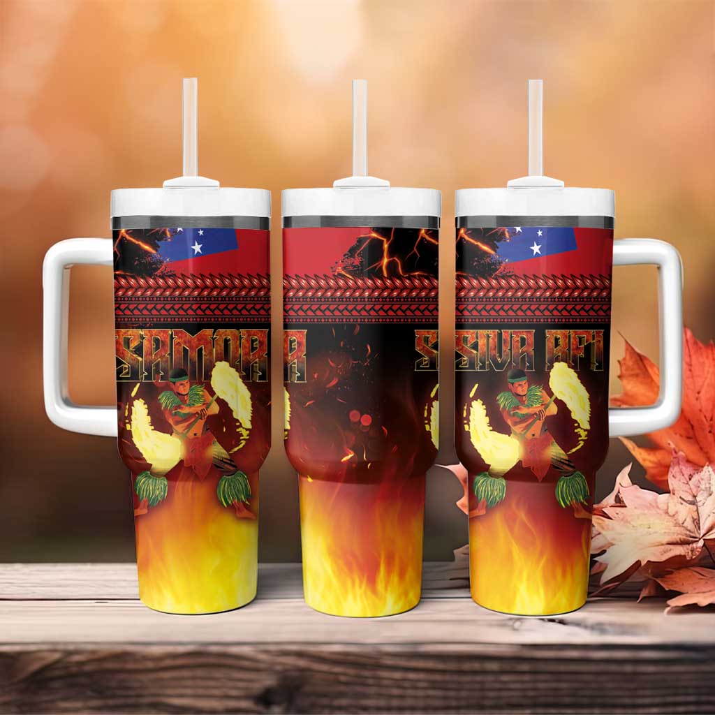 Samoan Siva Afi Tumbler With Handle Tribal Performers of Samoan Fire Knife Dancing