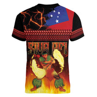Samoan Siva Afi Women V-Neck T-Shirt Tribal Performers of Samoan Fire Knife Dancing