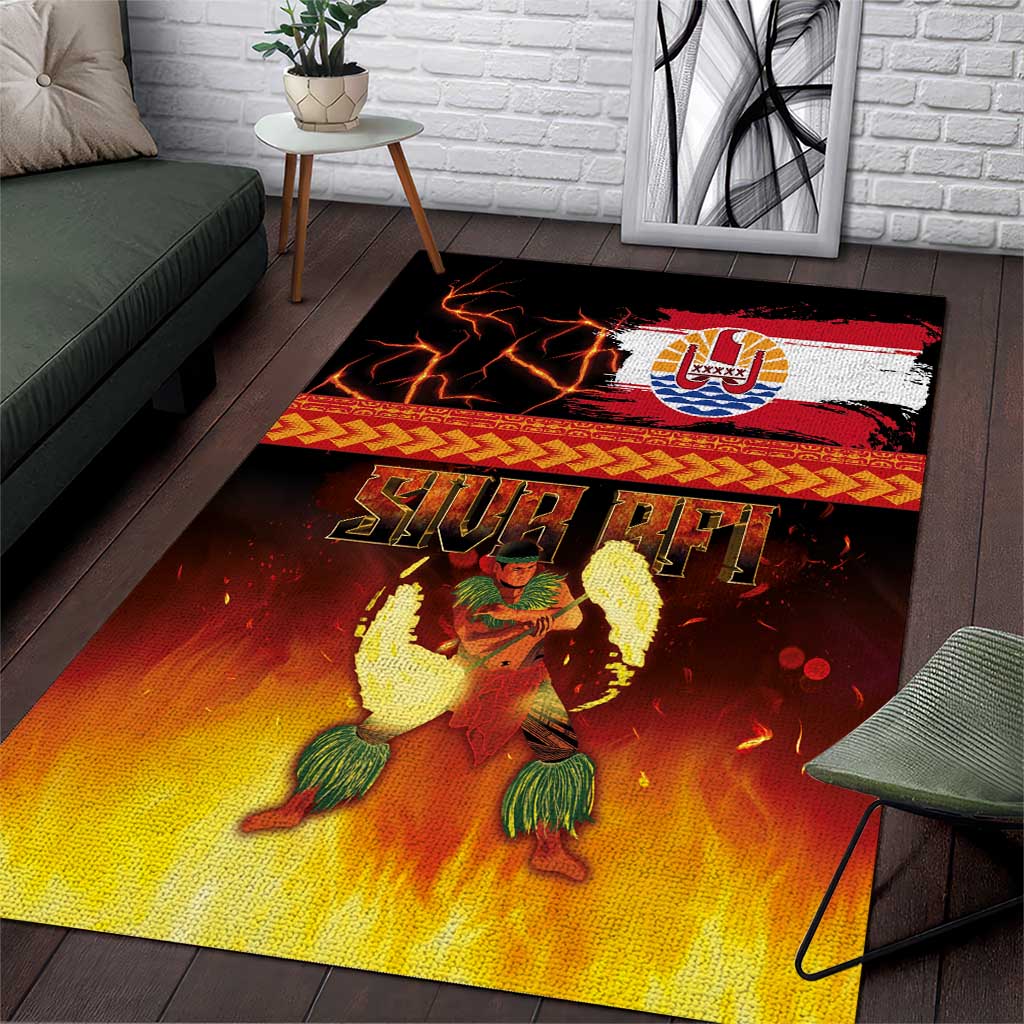 Tahitian Siva Afi Area Rug Tribal Performers of Tahitian Fire Knife Dancing