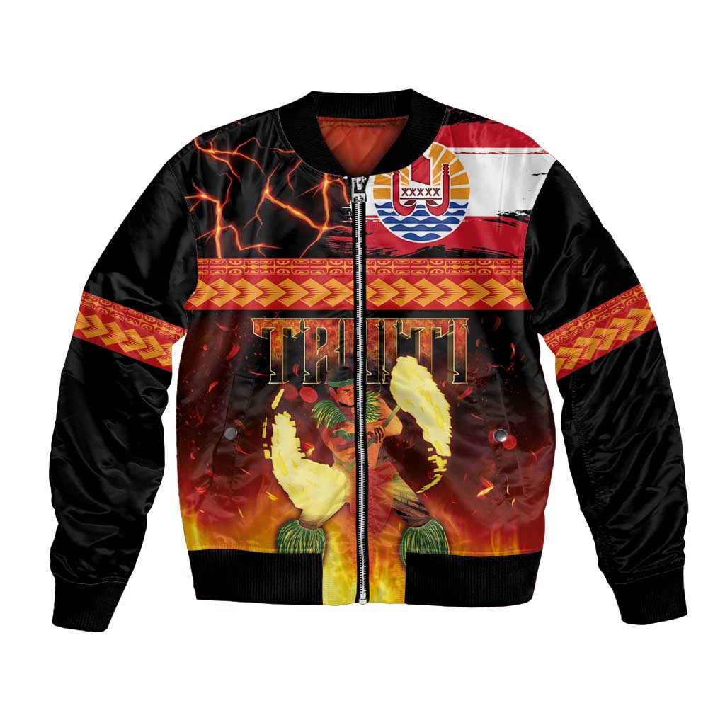 Tahitian Siva Afi Bomber Jacket Tribal Performers of Tahitian Fire Knife Dancing