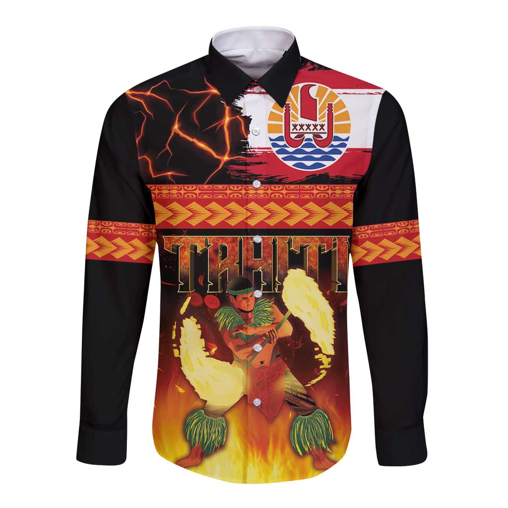 Tahitian Siva Afi Long Sleeve Button Shirt Tribal Performers of Tahitian Fire Knife Dancing