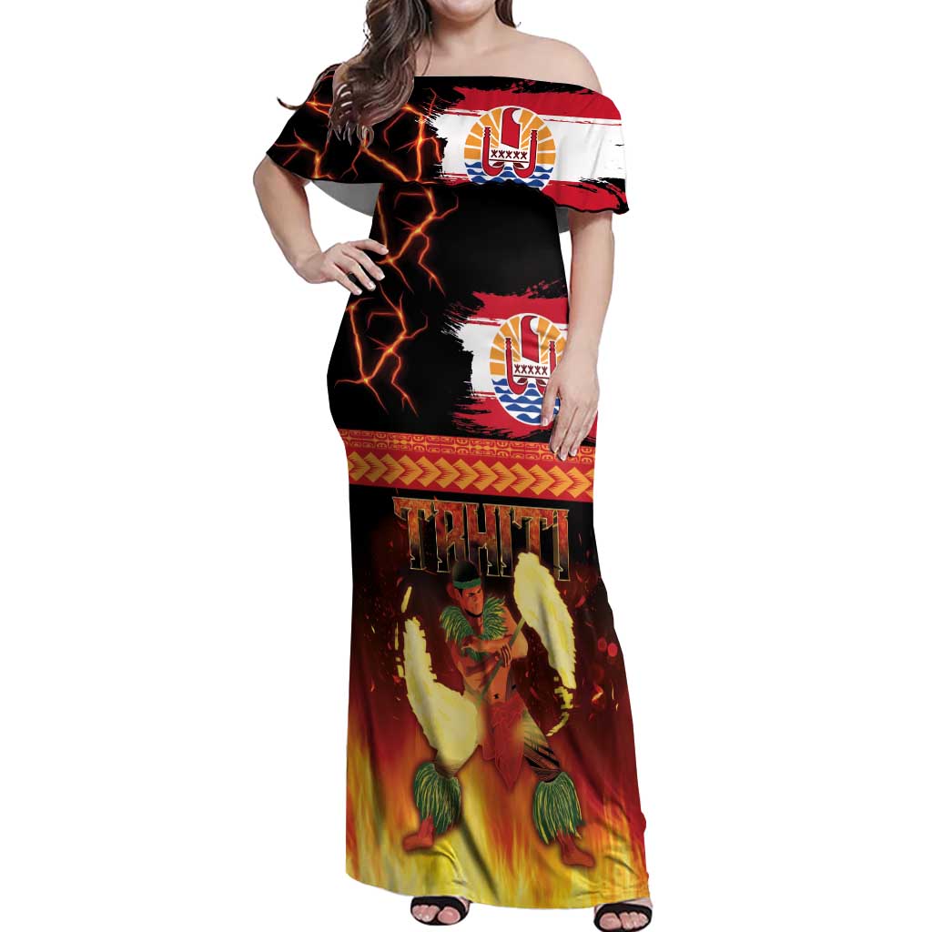 Tahitian Siva Afi Off Shoulder Maxi Dress Tribal Performers of Tahitian Fire Knife Dancing