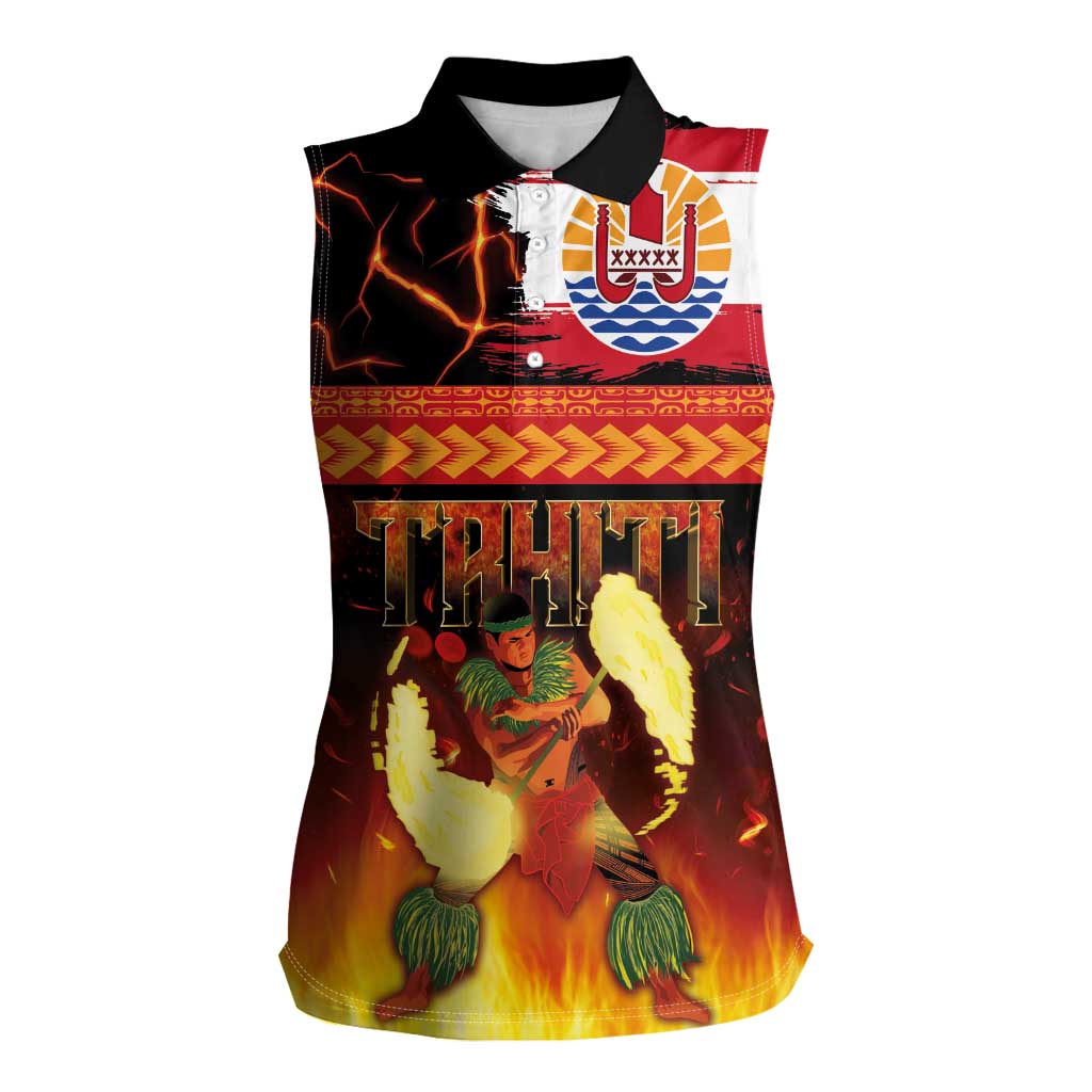 Tahitian Siva Afi Women Sleeveless Polo Shirt Tribal Performers of Tahitian Fire Knife Dancing