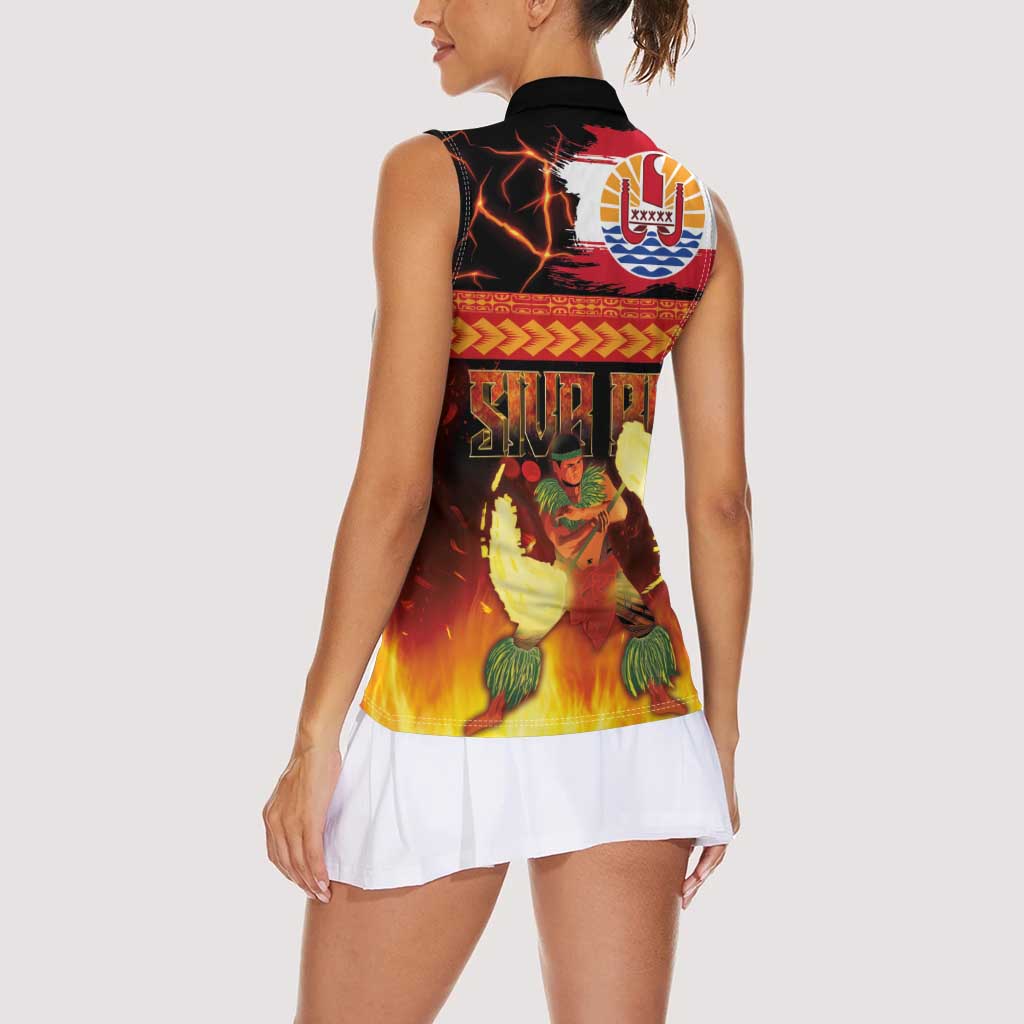Tahitian Siva Afi Women Sleeveless Polo Shirt Tribal Performers of Tahitian Fire Knife Dancing