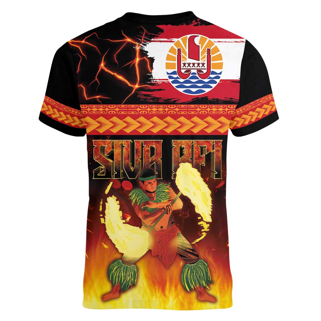 Tahitian Siva Afi Women V-Neck T-Shirt Tribal Performers of Tahitian Fire Knife Dancing