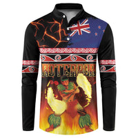 Aotearoa Siva Afi Button Sweatshirt Tribal Performers of Aotearoa Fire Knife Dancing LT03 Black - Polynesian Pride