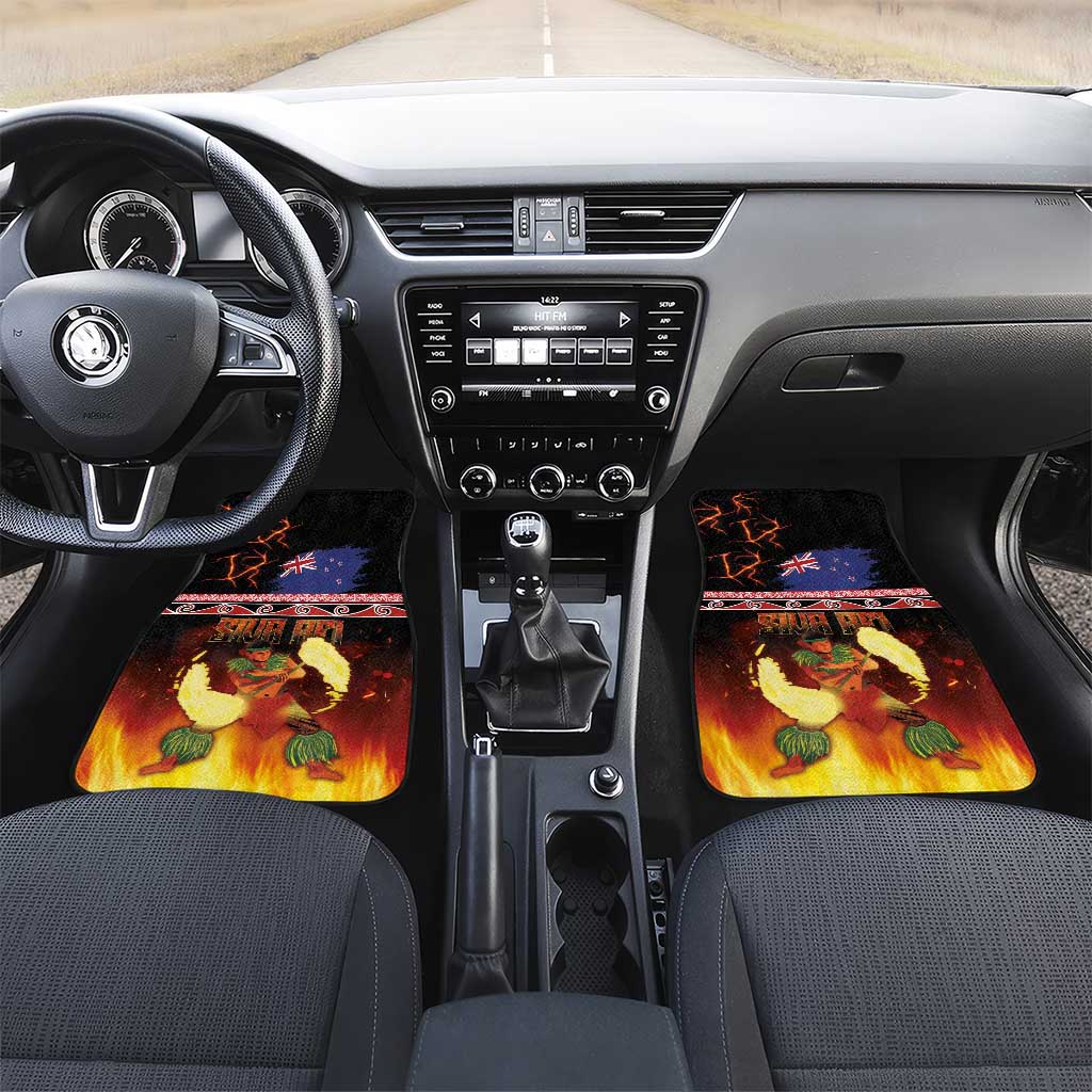 Aotearoa Siva Afi Car Mats Tribal Performers of Aotearoa Fire Knife Dancing LT03 Set 2pcs - Front Black - Polynesian Pride