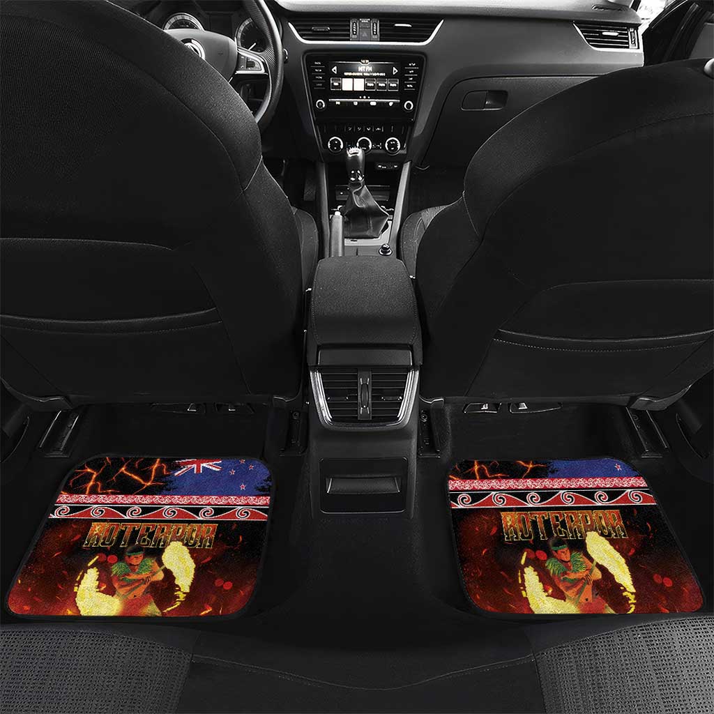 Aotearoa Siva Afi Car Mats Tribal Performers of Aotearoa Fire Knife Dancing LT03 Set 2pcs - Back Black - Polynesian Pride