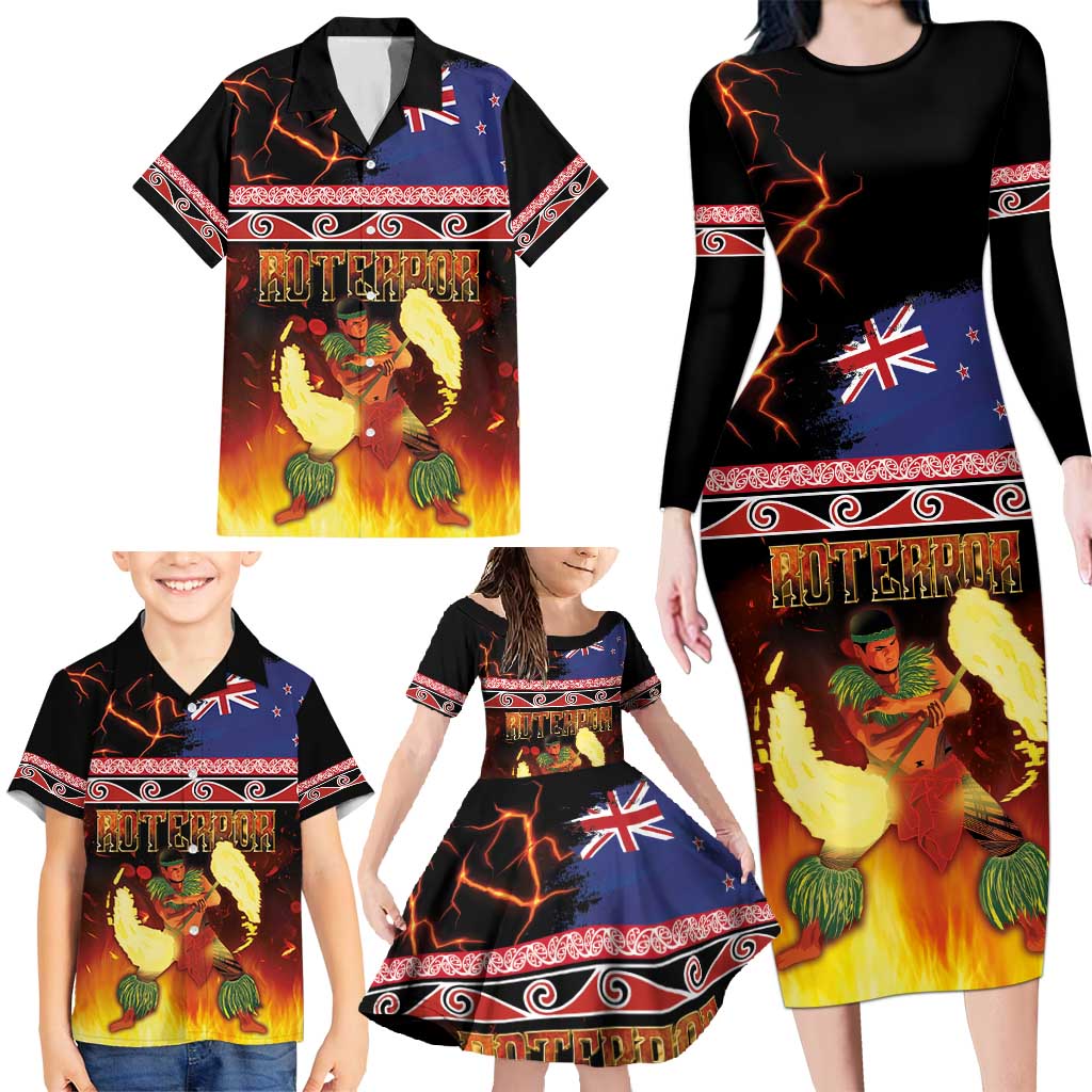 Aotearoa Siva Afi Family Matching Long Sleeve Bodycon Dress and Hawaiian Shirt Tribal Performers of Aotearoa Fire Knife Dancing