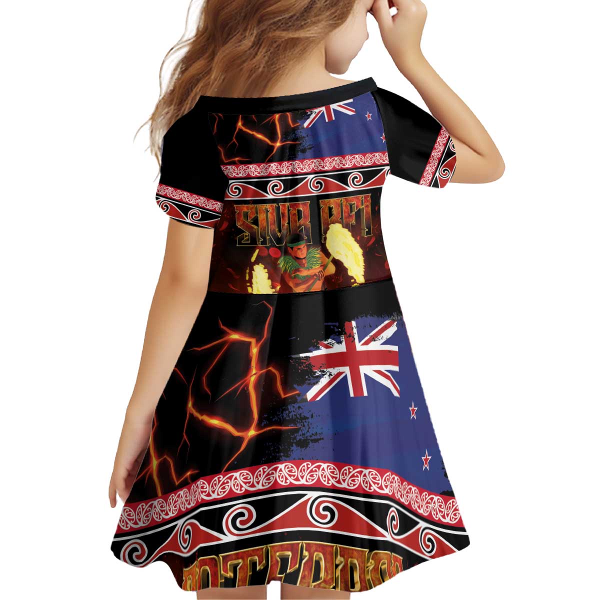 Aotearoa Siva Afi Kid Short Sleeve Dress Tribal Performers of Aotearoa Fire Knife Dancing