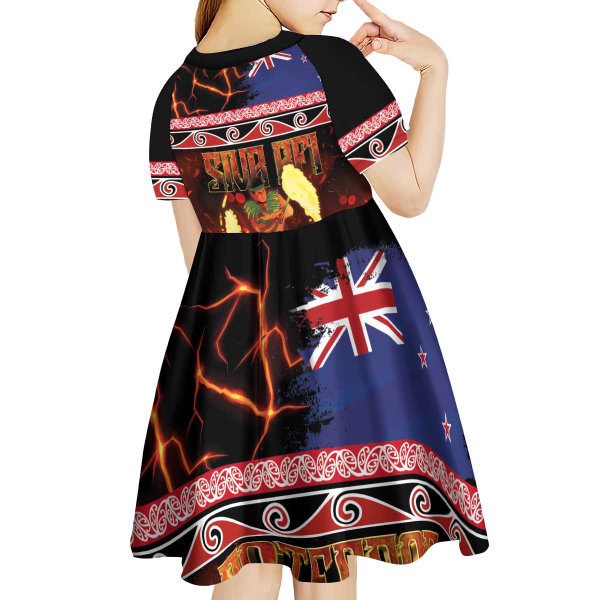 Aotearoa Siva Afi Kid Short Sleeve Dress Tribal Performers of Aotearoa Fire Knife Dancing
