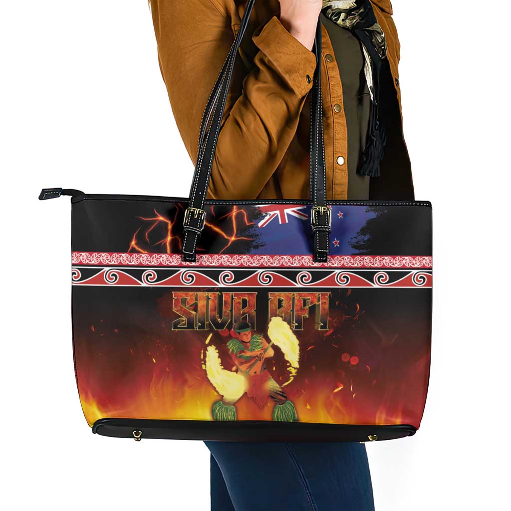 Aotearoa Siva Afi Leather Tote Bag Tribal Performers of Aotearoa Fire Knife Dancing LT03 - Polynesian Pride
