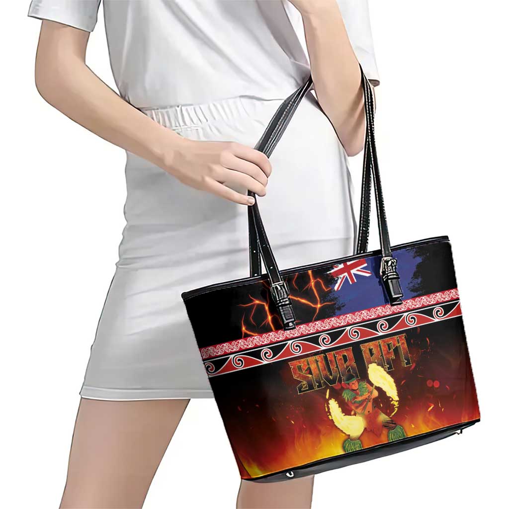Aotearoa Siva Afi Leather Tote Bag Tribal Performers of Aotearoa Fire Knife Dancing LT03 - Polynesian Pride