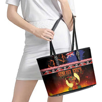 Aotearoa Siva Afi Leather Tote Bag Tribal Performers of Aotearoa Fire Knife Dancing LT03 - Polynesian Pride