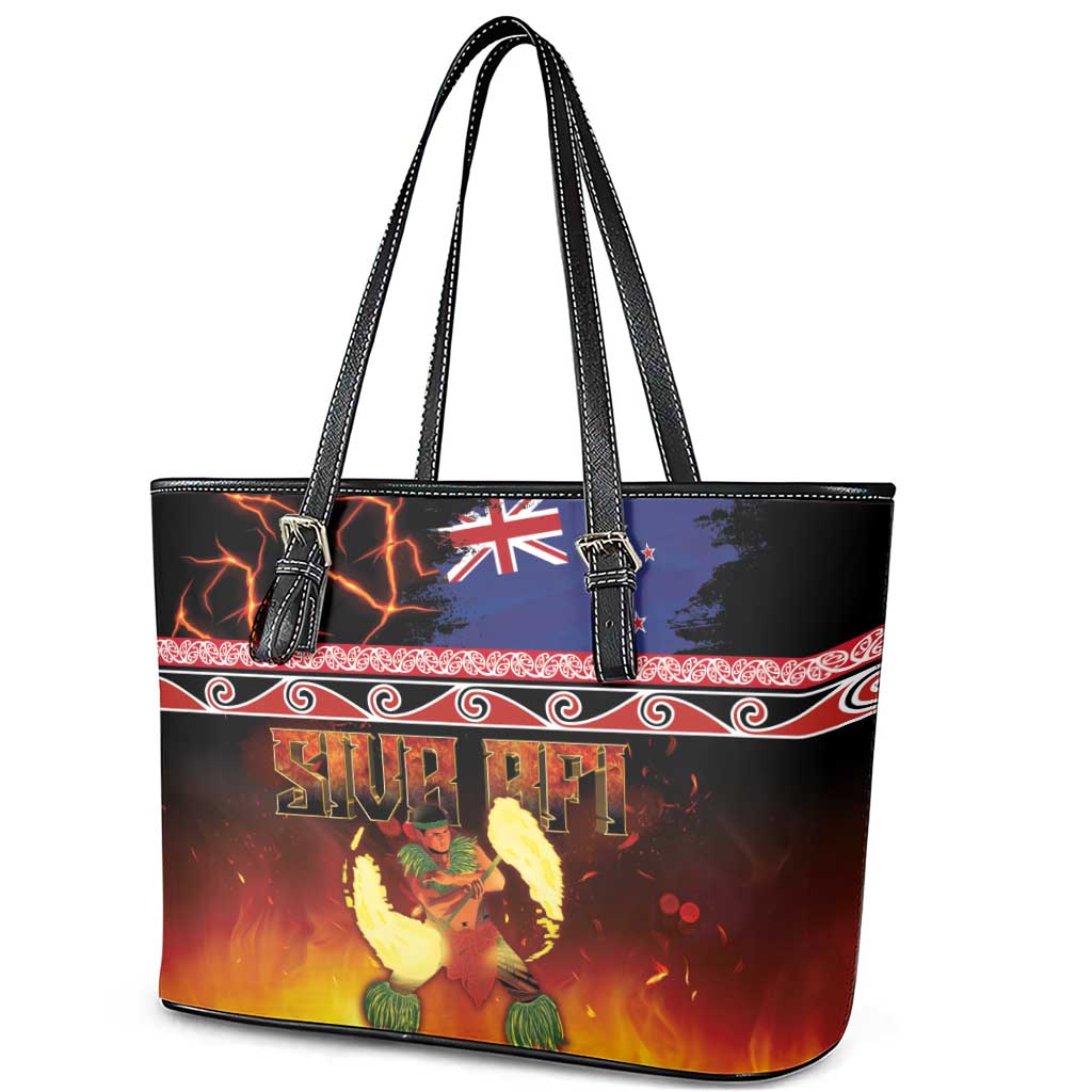 Aotearoa Siva Afi Leather Tote Bag Tribal Performers of Aotearoa Fire Knife Dancing LT03 - Polynesian Pride