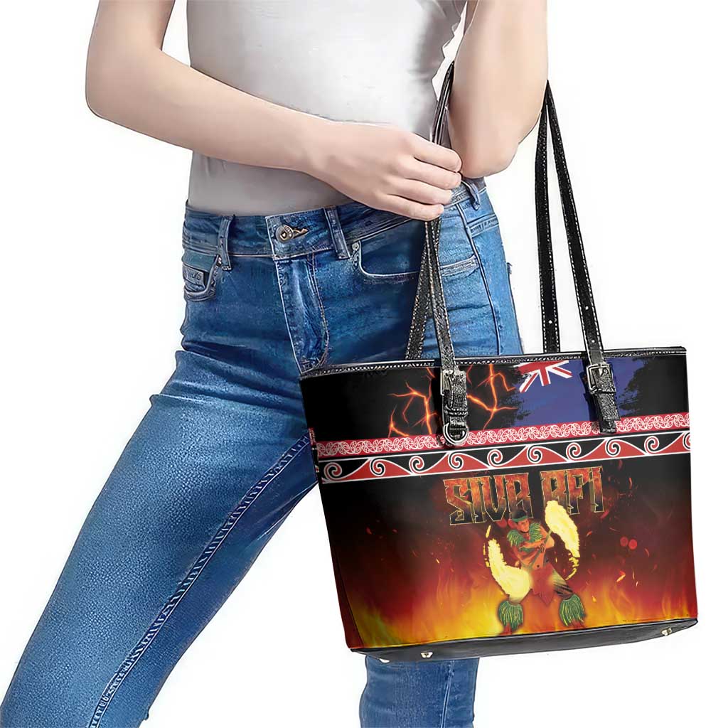 Aotearoa Siva Afi Leather Tote Bag Tribal Performers of Aotearoa Fire Knife Dancing LT03 - Polynesian Pride