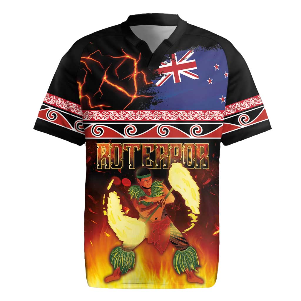Aotearoa Siva Afi Rugby Jersey Tribal Performers of Aotearoa Fire Knife Dancing LT03 Black - Polynesian Pride