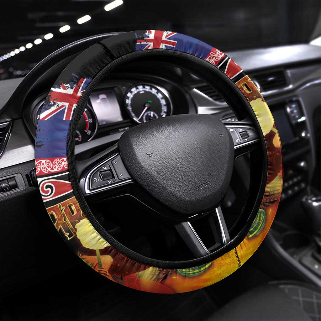 Aotearoa Siva Afi Steering Wheel Cover Tribal Performers of Aotearoa Fire Knife Dancing LT03 Universal Fit Black - Polynesian Pride