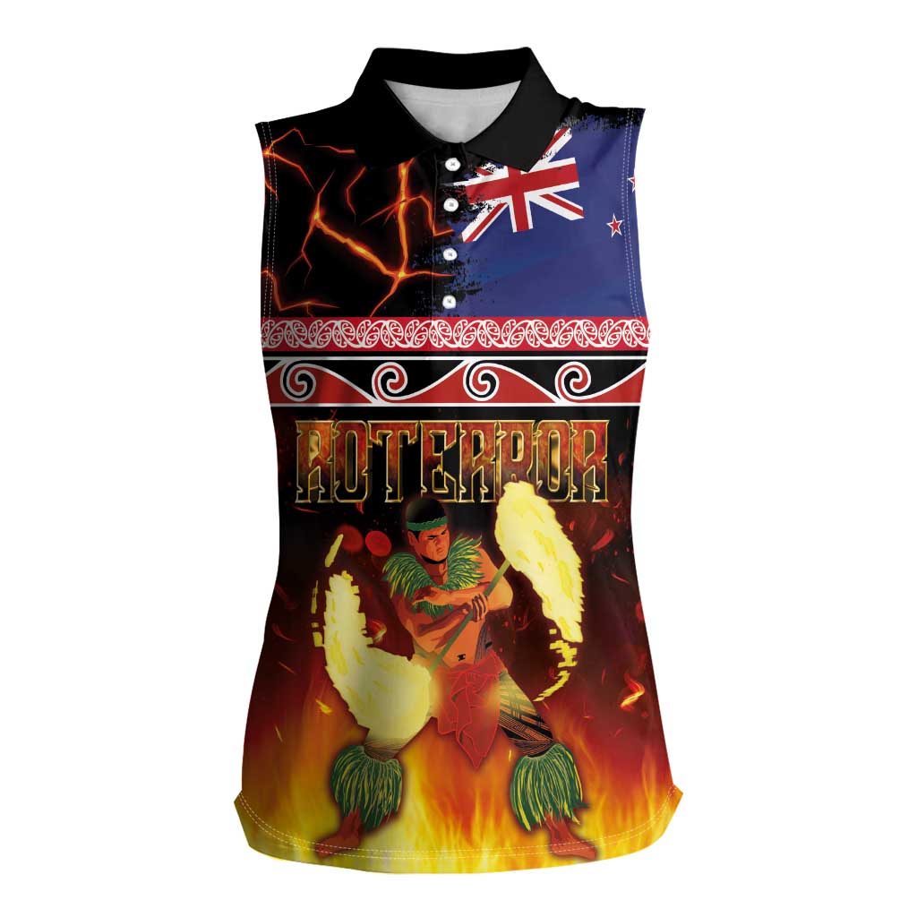 Aotearoa Siva Afi Women Sleeveless Polo Shirt Tribal Performers of Aotearoa Fire Knife Dancing