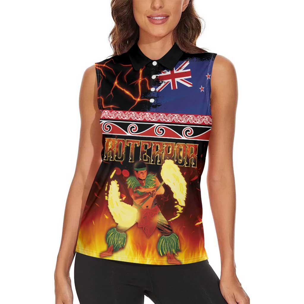 Aotearoa Siva Afi Women Sleeveless Polo Shirt Tribal Performers of Aotearoa Fire Knife Dancing