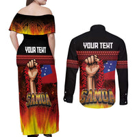 Personalised Samoan Spirit - Samoa Tribal Heritage Couples Matching Off Shoulder Maxi Dress and Long Sleeve Button Shirt