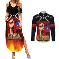 Personalised Samoan Spirit - Samoa Tribal Heritage Couples Matching Summer Maxi Dress and Long Sleeve Button Shirt
