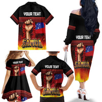 Personalised Samoan Spirit - Samoa Tribal Heritage Family Matching Off The Shoulder Long Sleeve Dress and Hawaiian Shirt