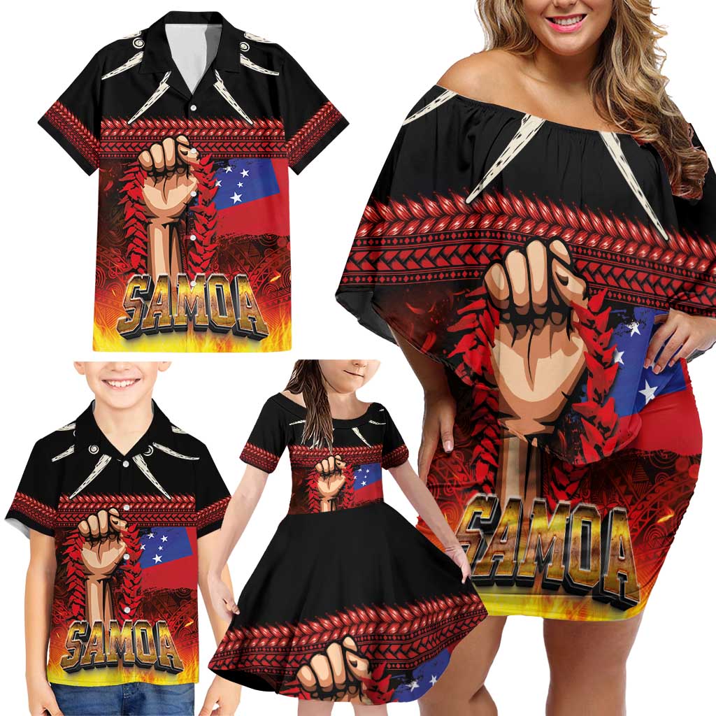 Personalised Samoan Spirit - Samoa Tribal Heritage Family Matching Off Shoulder Short Dress and Hawaiian Shirt