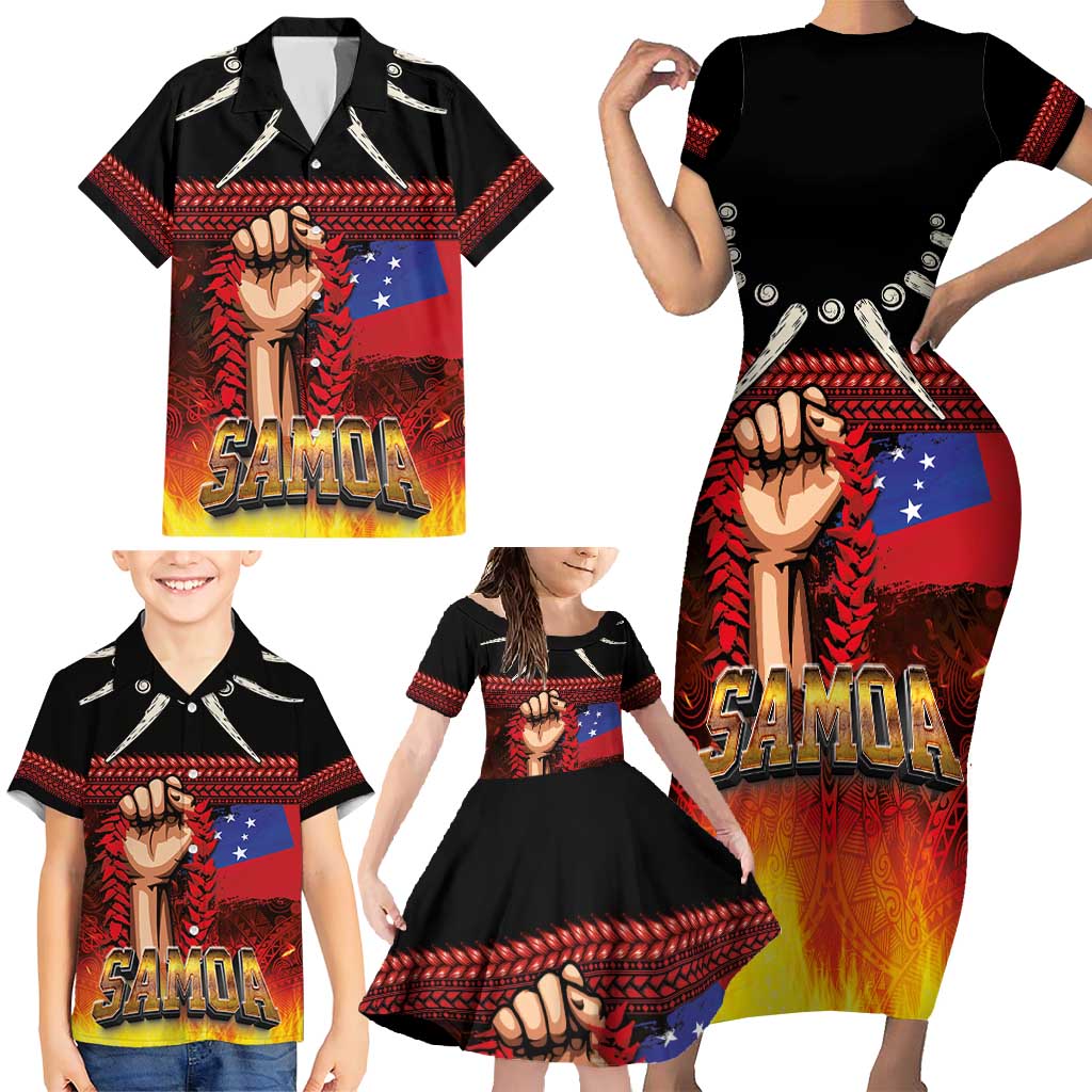 Personalised Samoan Spirit - Samoa Tribal Heritage Family Matching Short Sleeve Bodycon Dress and Hawaiian Shirt