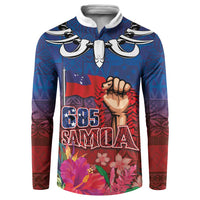 Proud of Samoa Button Sweatshirt Ula Nifo with Samoa 685 and Hibiscus Tapa Tribal Pattern