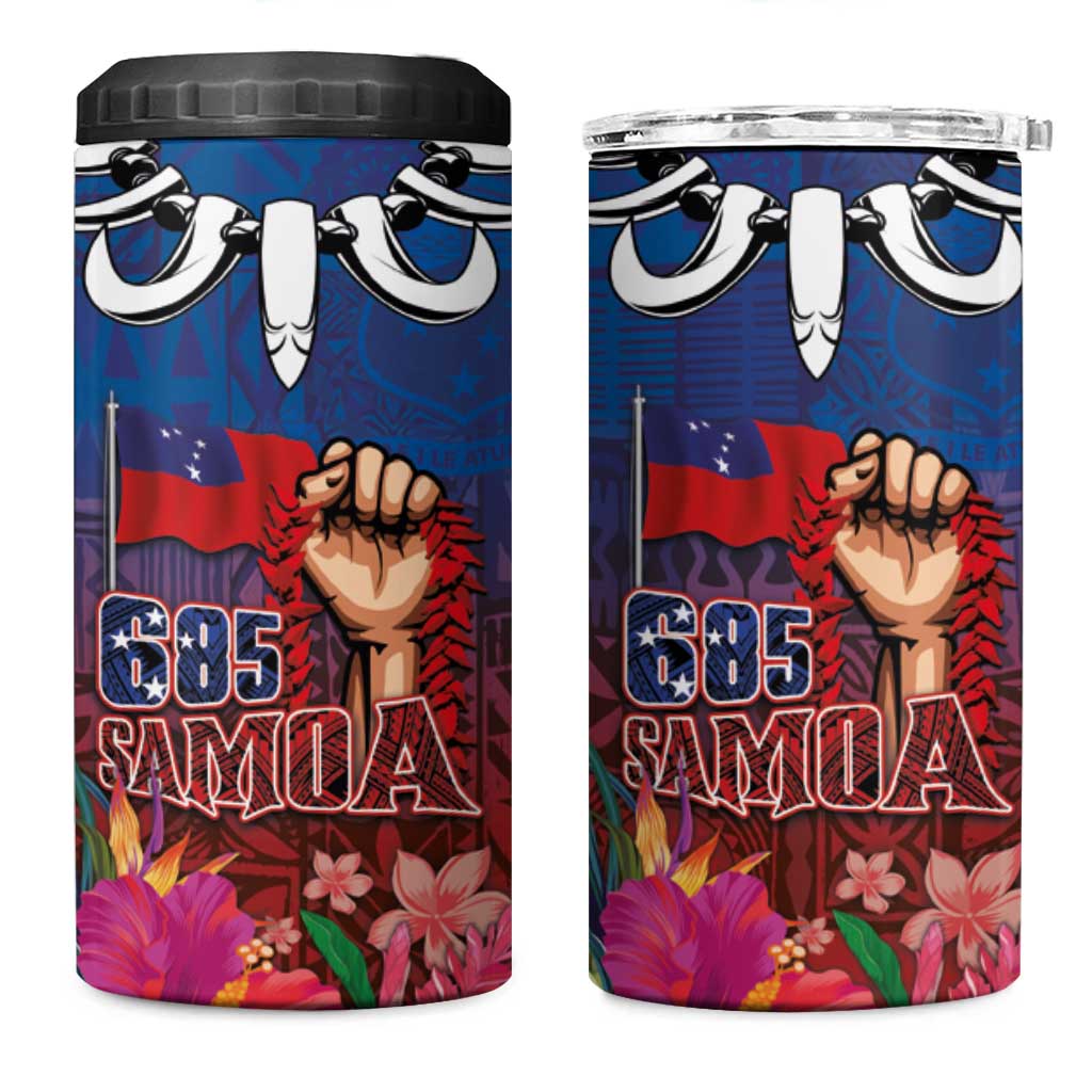 Proud of Samoa 685 4 in 1 Can Cooler Tumbler Ula Nifo and Hibiscus Tapa Tribal Pattern