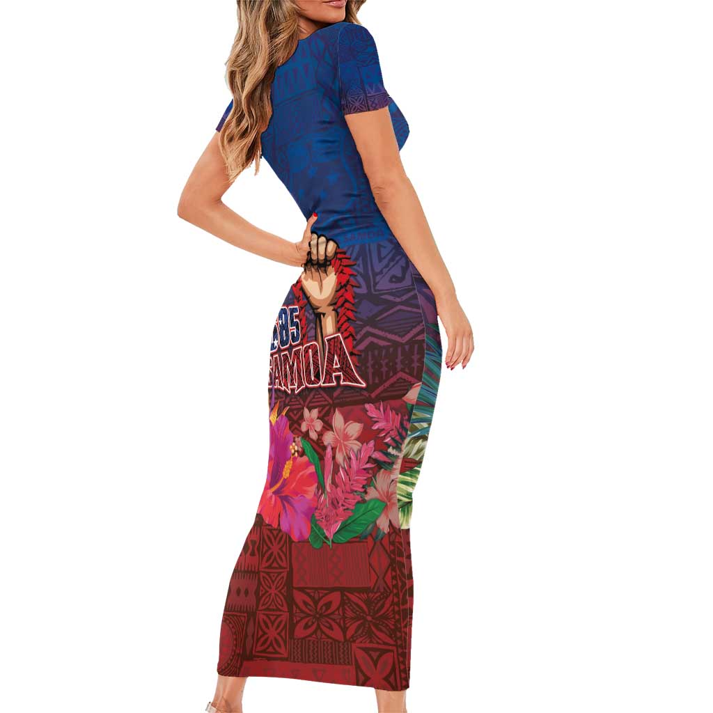Proud of Samoa Family Matching Short Sleeve Bodycon Dress and Hawaiian Shirt Ula Nifo with Samoa 685 and Hibiscus Tapa Tribal Pattern