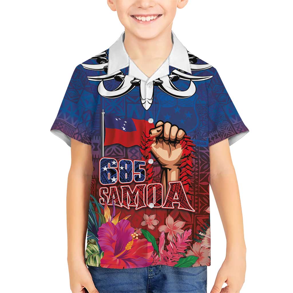 Proud of Samoa Kid Hawaiian Shirt Ula Nifo with Samoa 685 and Hibiscus Tapa Tribal Pattern